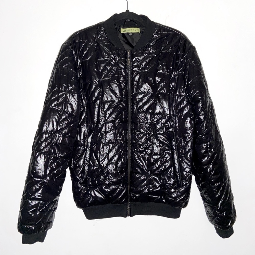 Versace Jeans Couture Black Nylon Puffer Jacket Down Filled M Cropped body​​​​​